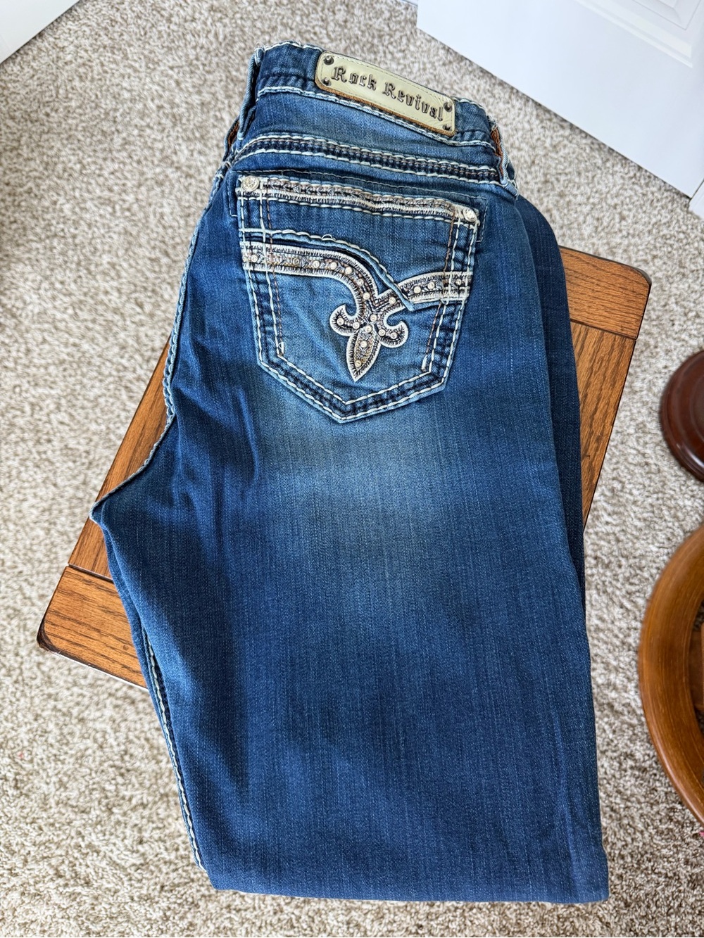 Rock Revival Kerry -Easy Skinny Sz 31-Women's Dark Blue Embellished Pocket Jeans